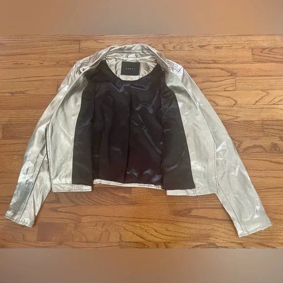 BLANK NYC Champagne Metallic Gold Faux Leather Motorcycle Jacket Women’s Small - Picture 6 of 9